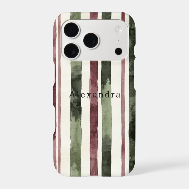 Burgundy Red Green Cream Stripes   Case-Mate iPhone Case (Back)
