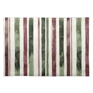 Burgundy Red Green Cream Stripes Christmas Cloth Placemat