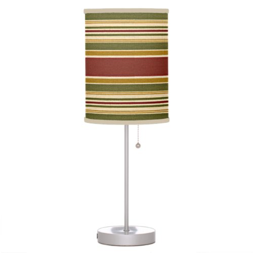 Burgundy Red Green Ochre Yellow Stripes Pattern Table Lamp