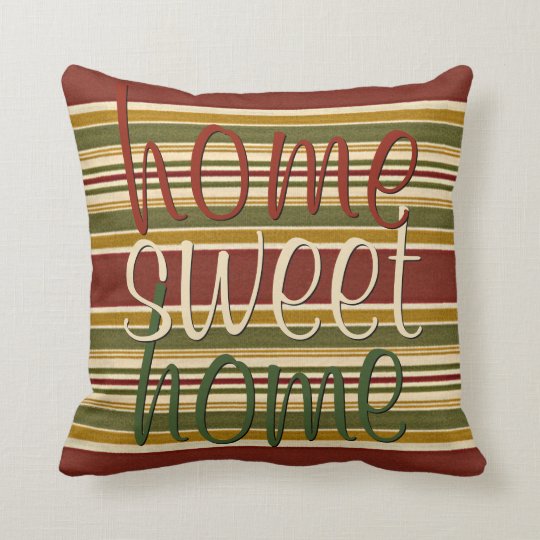 Burgundy Red Green Ochre Yellow Stripes Pattern Throw Pillow