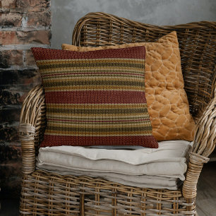 Burgundy Red Green Ochre Yellow Stripes Pattern Throw Pillow