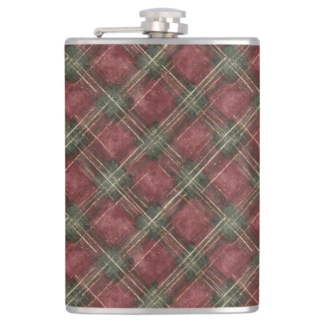 Burgundy Red Green Plaid Flask (Front)