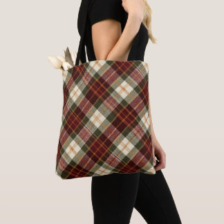 Burgundy Red & Green Traditional Christmas Plaid Tote Bag