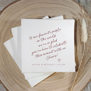 Burgundy Red Handwriting Love Note Style Wedding Napkins