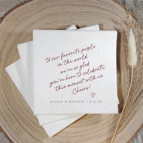 Burgundy Red Handwriting Love Note Style Wedding Napkins