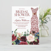 Burgundy Red Heart Dress Floral Bridal Shower Invitation (Standing Front)