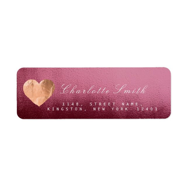 Burgundy Red Heart Pink Gold Return Address Labels (Front)