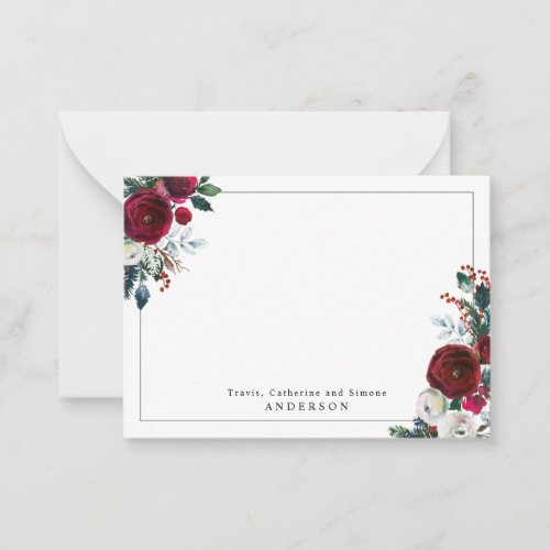 Burgundy Red Holly Berry Floral Christmas Holiday Note Card