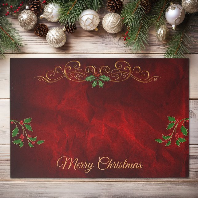 Burgundy Red Holly Christmas Paper Placemat  (Creator Uploaded)