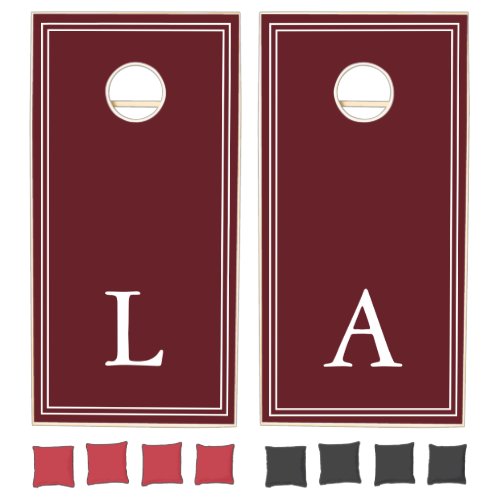 Burgundy Red Initials Minimalist Personalized Cornhole Set