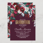 Burgundy Red Ivory Floral Arrangement Graduation Invitation (Front/Back)