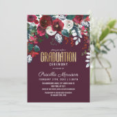 Burgundy Red Ivory Floral Arrangement Graduation Invitation (Standing Front)