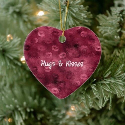 Burgundy Red Kisses Lips Ceramic Ornament