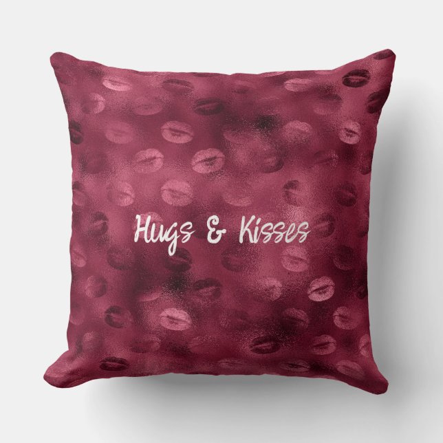 Burgundy Red Kisses Lips Throw Pillow (Front)