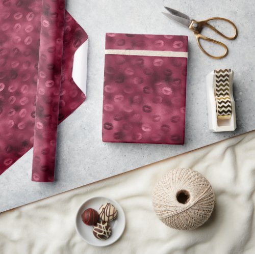 Burgundy Red Kisses Lips Wrapping Paper