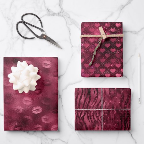 Burgundy Red Kisses Lips Wrapping Paper Sheets