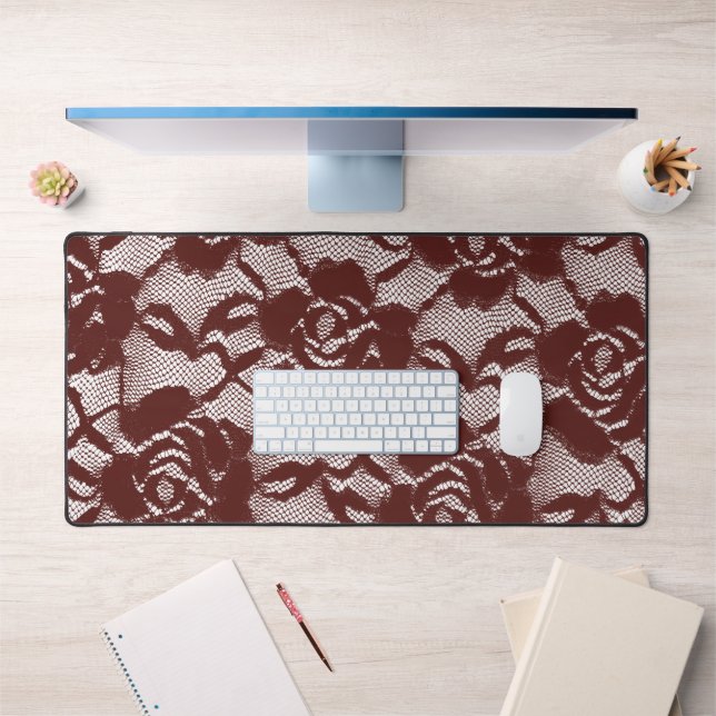 Burgundy Red Lace Floral Desk Mat (Office 1)