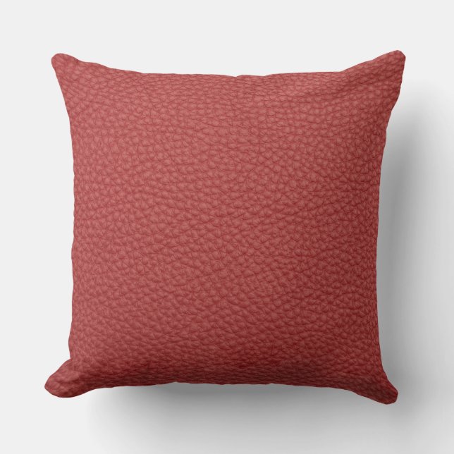 Burgundy Red Leather Look Print Pillow (Front)