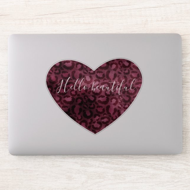 Burgundy Red Leopard Print Heart Beautiful Quote Sticker (Computer)