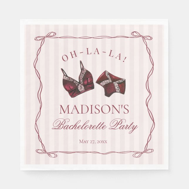 Burgundy Red Lingerie Bachelorette Panty Party Napkins (Front)