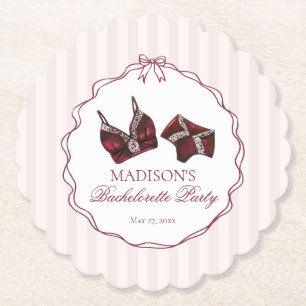 Burgundy Red Lingerie Bachelorette Panty Party Paper Coaster