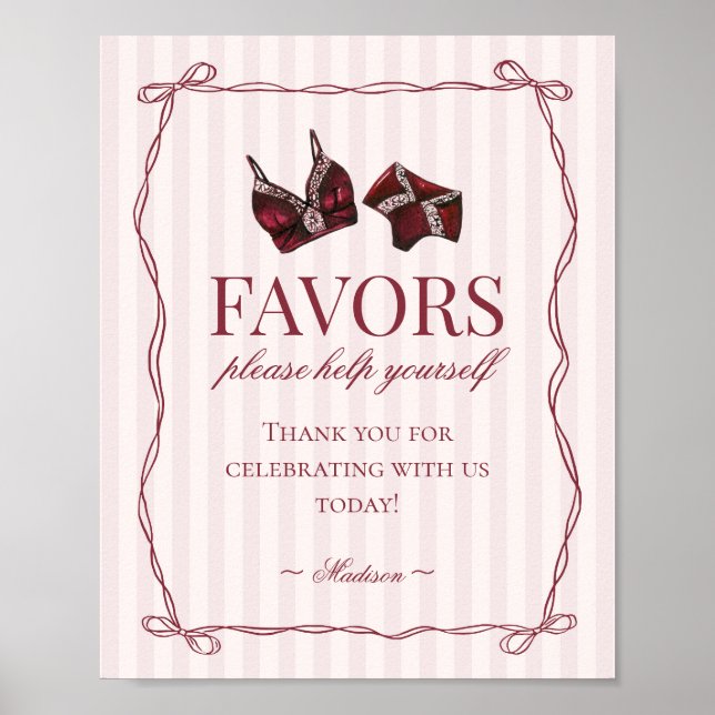 Burgundy Red Lingerie Bachelorette Party Favors Poster (Front)