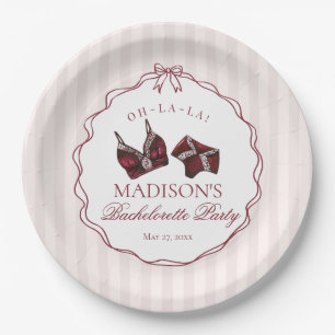 Burgundy Red Lingerie Bachelorette Party Lace Paper Plates