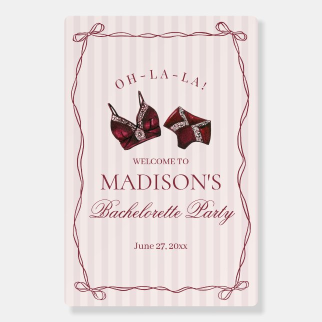 Burgundy Red Lingerie Bachelorette Party Welcome Foam Board (Front)