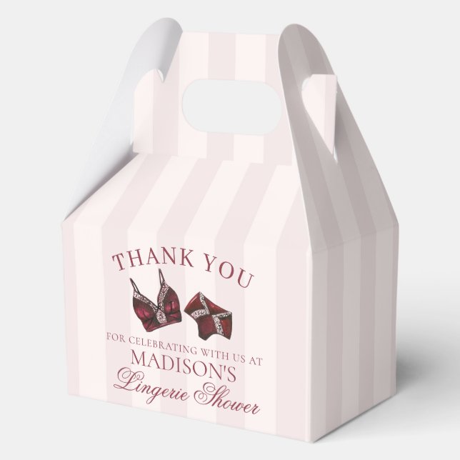 Burgundy Red Lingerie Shower Bachelorette Gable Favor Boxes (Front)