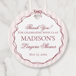 Burgundy Red Lingerie Shower Bachelorette Party Favor Tags