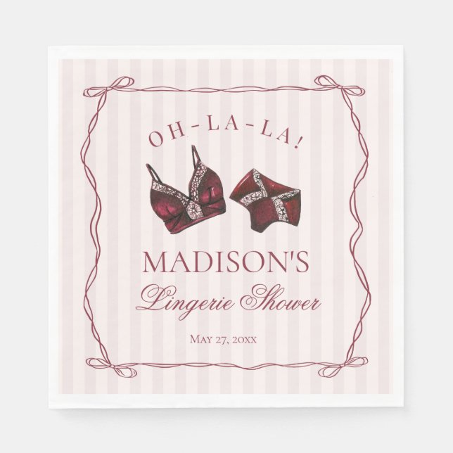 Burgundy Red Lingerie Shower Bachelorette Party Napkins (Front)