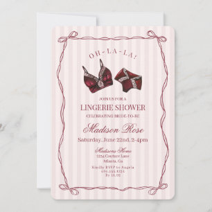 Burgundy Red Lingerie Shower Bridal Lace  Invitation