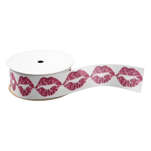 Burgundy Red Lips Kiss White Metallic Favor Gift Grosgrain Ribbon