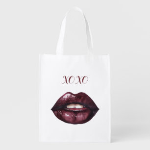 Burgundy Red Lips XOXO Redhead Grocery Bag