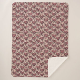 Burgundy Red Love Hearts Sherpa Blanket