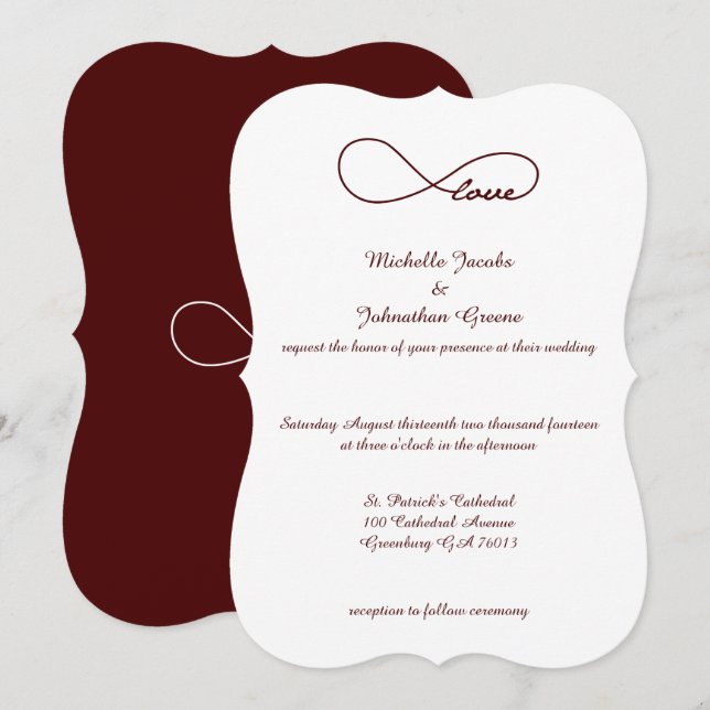 Burgundy Red Love Infinity Wedding Invitations (Front/Back)