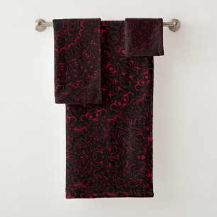 Burgundy Red Mandala with Ornamental Symmetry Bath Towel Set