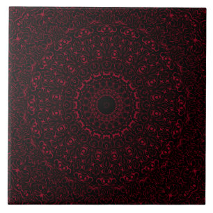 Burgundy Red Mandala with Ornamental Symmetry Ceramic Tile