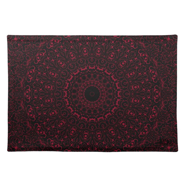 Burgundy Red Mandala with Ornamental Symmetry Cloth Placemat (Front)