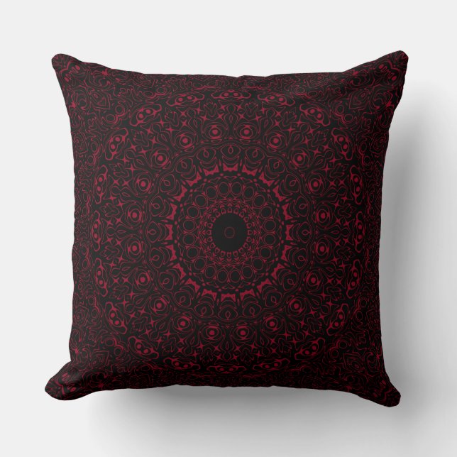 Burgundy Red Mandala with Ornamental Symmetry Throw Pillow (Front)