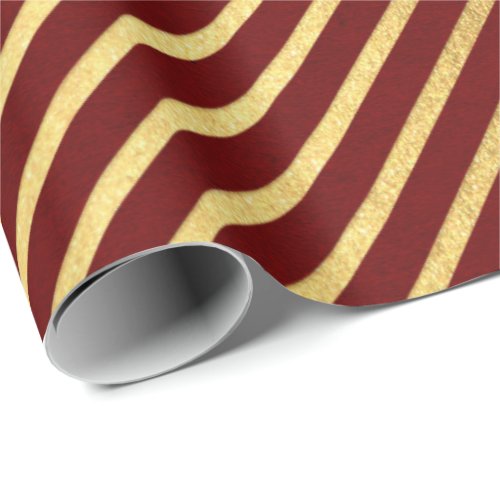 Burgundy Red Maroon Gold Stripes Lines Lux Wrapping Paper