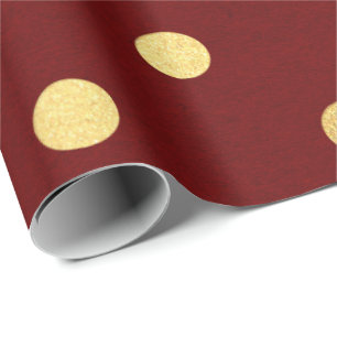Burgundy Red Maroon Golden Big Polka Dots Wrapping Paper