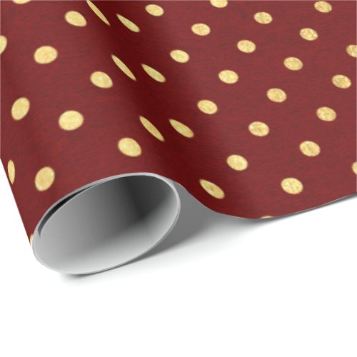 Burgundy Red Maroon Golden Small Polka Dots Wrapping Paper