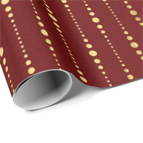 Burgundy Red Maroon Golden Stripes Drops Dots Wrapping Paper