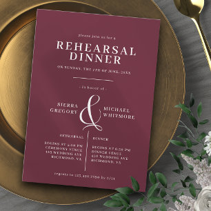 Burgundy Red Maroon Romantic Rehearsal Dinner Invitation