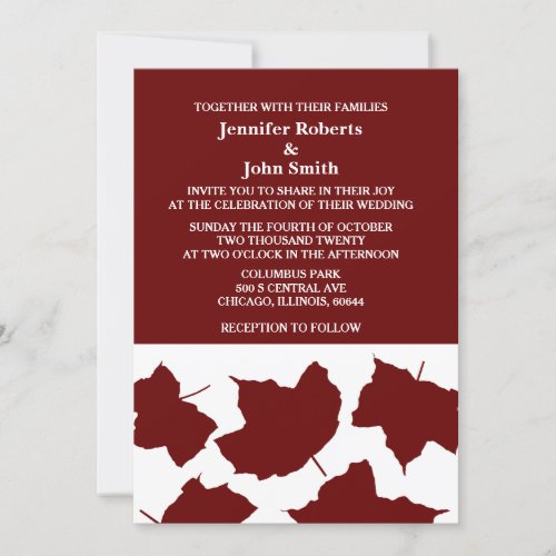 Burgundy Red Maroon Rustic Fall Leaf Boho Wedding Invitation