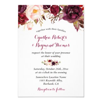 Burgundy Red Marsala Floral Chic Fall Wedding