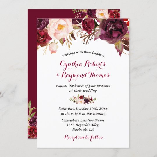 Burgundy Red Marsala Floral Chic Fall Wedding Invitation | Zazzle.com