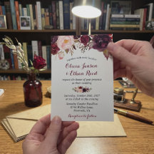 Burgundy Red Marsala Floral Chic Fall Wedding