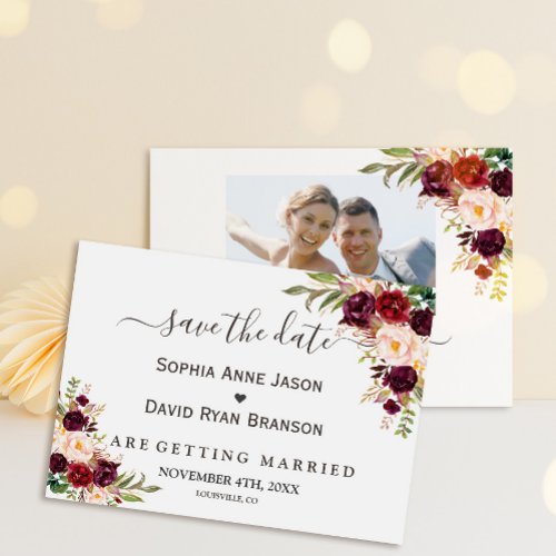 Burgundy Red Marsala Floral Gold Wedding Save The Date
